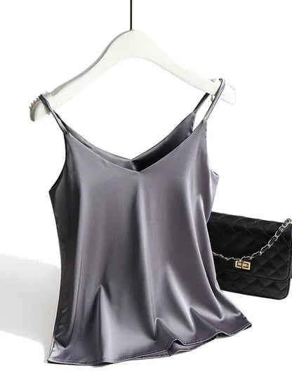 Silky Spaghetti Strap V-Neck Cami Top