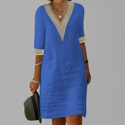 Niki | Crochet Trim Linen Midi Dress