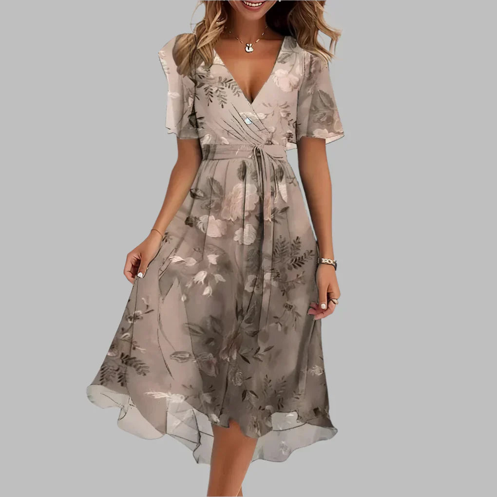 Niki | Women's V-Neck Midi Dress with Floral Print