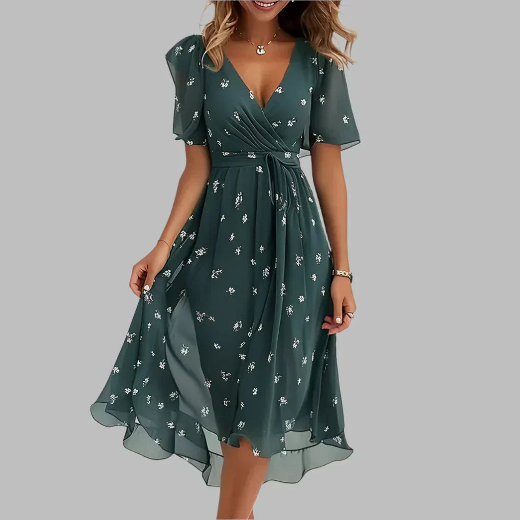 Niki | Women's V-Neck Midi Dress with Floral Print