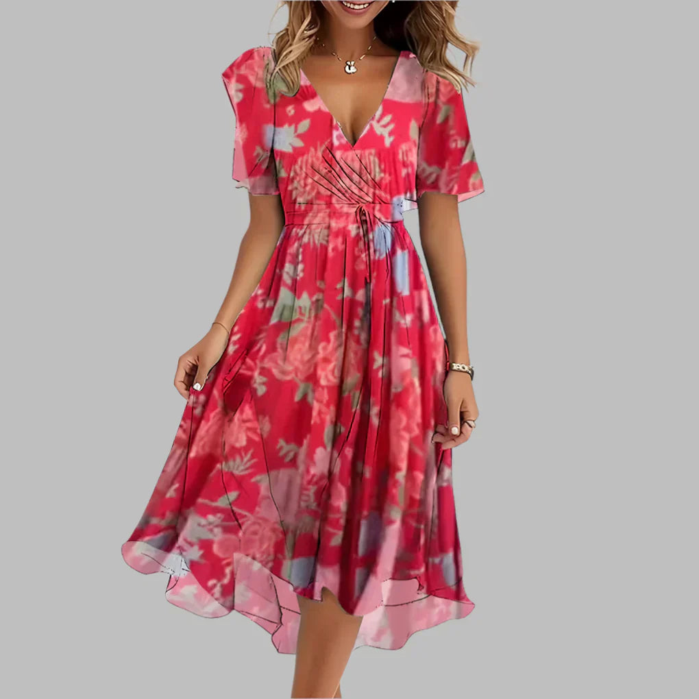 Niki | Women's V-Neck Midi Dress with Floral Print