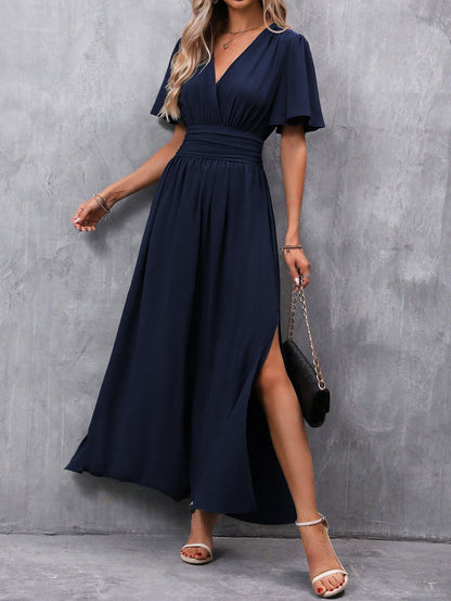 Niki | Women's Flowy V-Neck Flutter Sleeve Maxi Dress