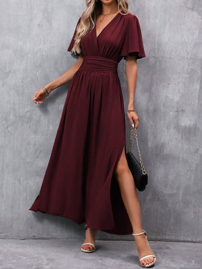 Niki | Women's Flowy V-Neck Flutter Sleeve Maxi Dress