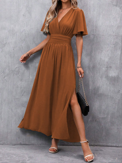 Niki | Women's Flowy V-Neck Flutter Sleeve Maxi Dress
