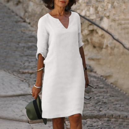 Niki | Women's Linen Blend V-Neck Midi Dress