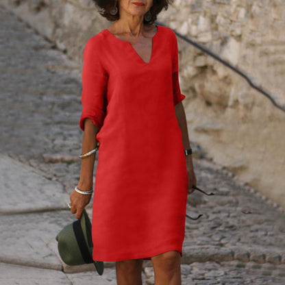 Niki | Women's Linen Blend V-Neck Midi Dress