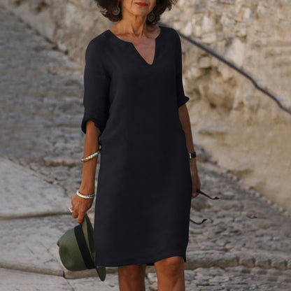 Niki | Women's Linen Blend V-Neck Midi Dress