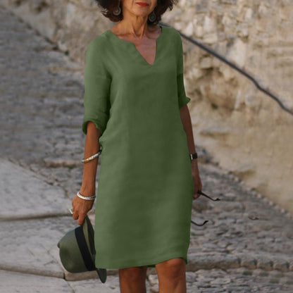Niki | Women's Linen Blend V-Neck Midi Dress