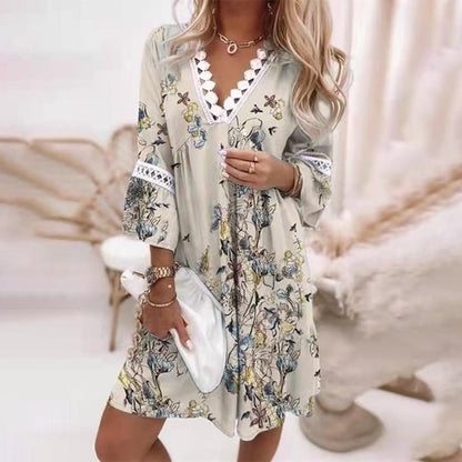 Niki | Women's Boho Lace Trim V-Neck Mini Dress
