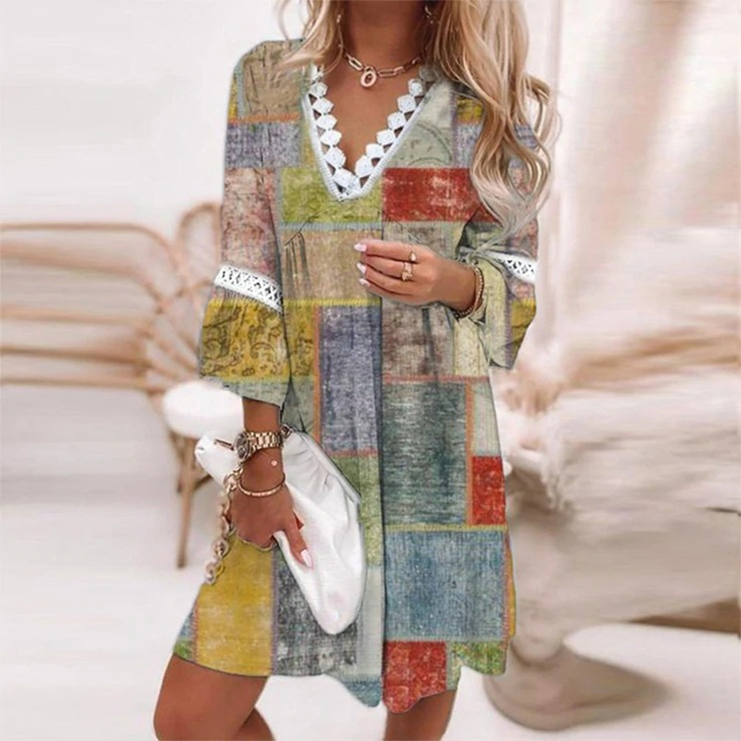 Niki | Women's Boho Lace Trim V-Neck Mini Dress