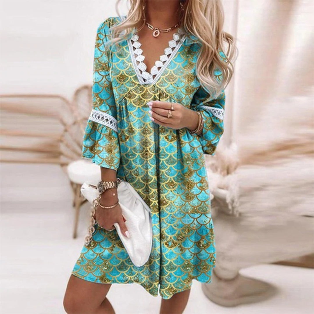 Niki | Women's Boho Lace Trim V-Neck Mini Dress