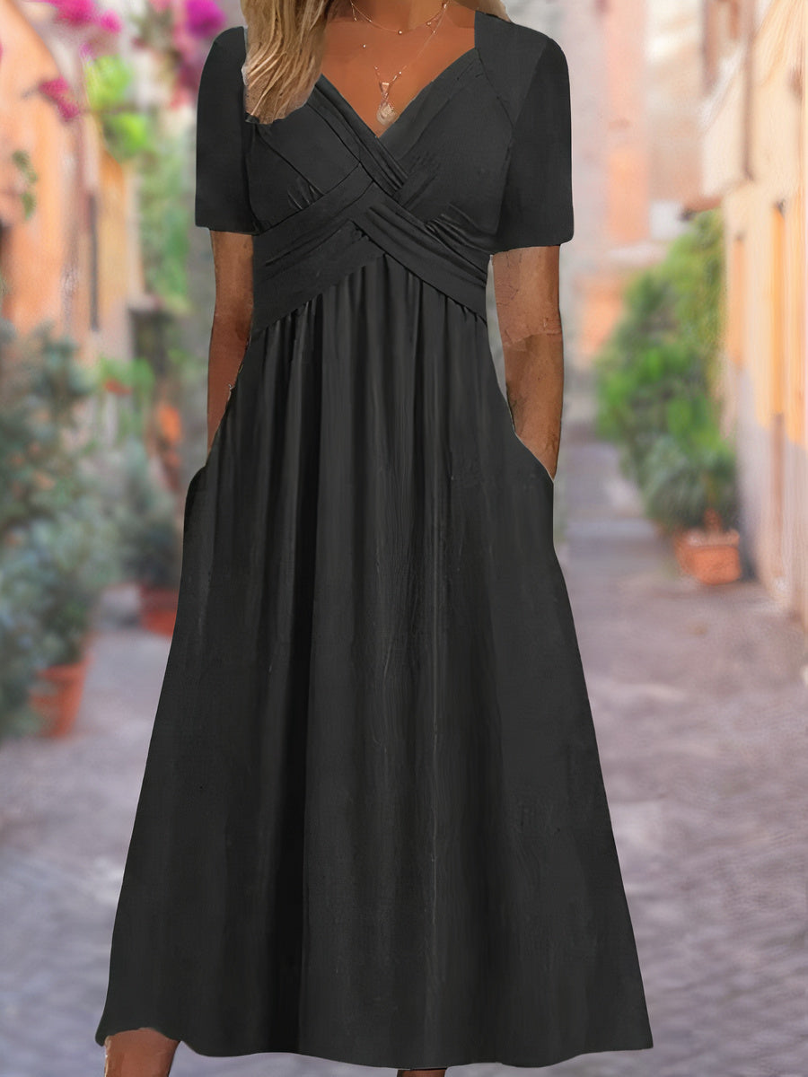 Women's V-Neck Ruched Midi Dress