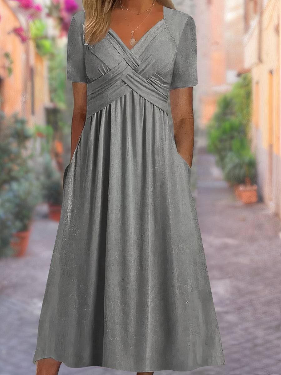 Women's V-Neck Ruched Midi Dress