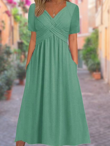 Women's V-Neck Ruched Midi Dress