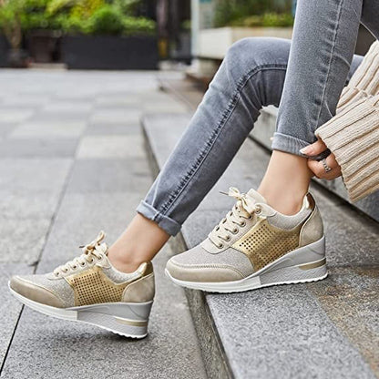 Elevated Wedge Sneakers with Perforated Detail