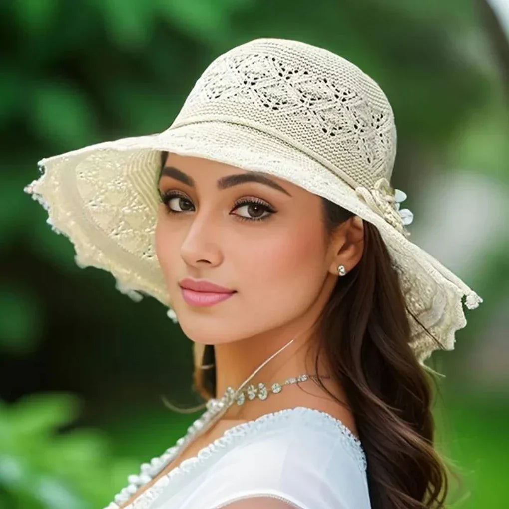 Niki | Womens Wide Brim Hat with Lace Accents