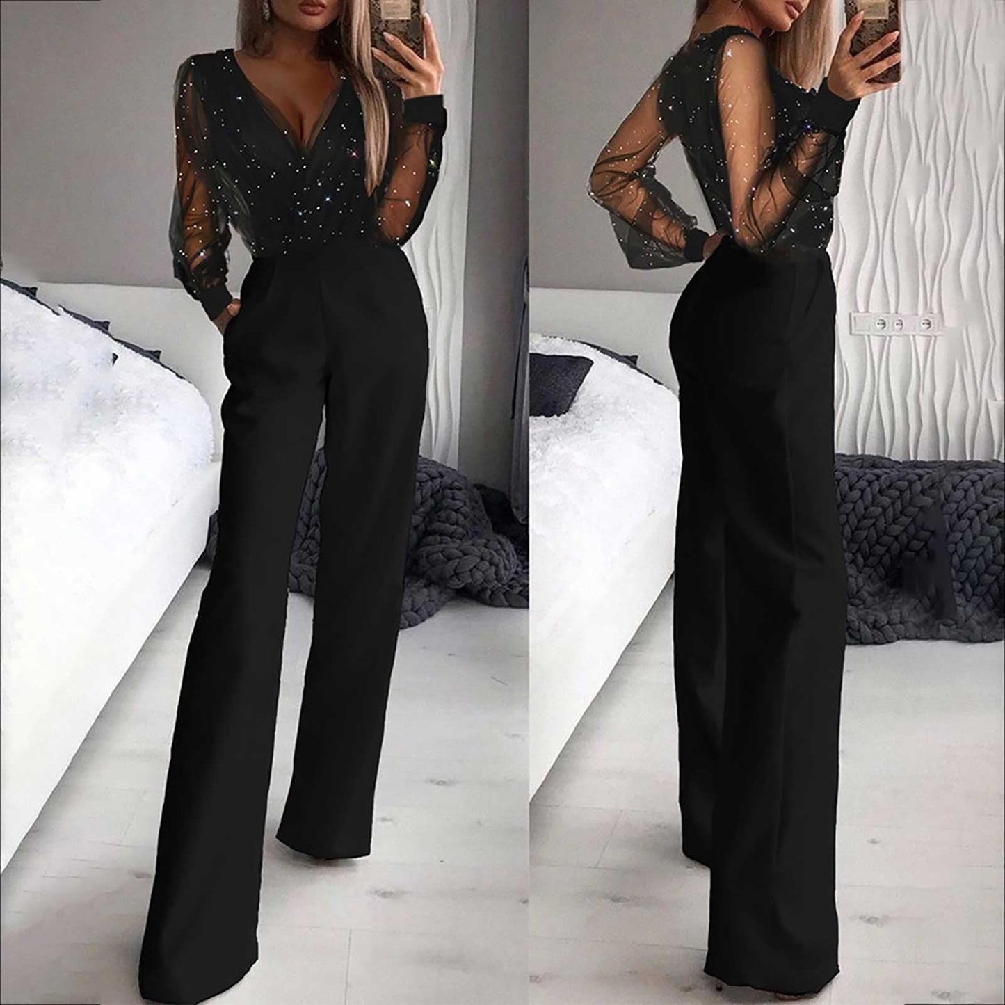 Elegant Sparkle Sleeve Jumpsuit