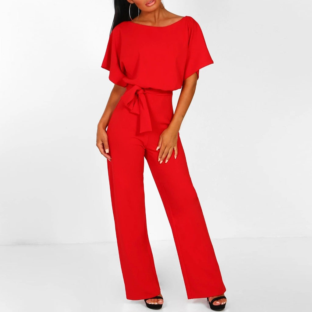 Flowy Wide Leg Jumpsuit with Tie Waist