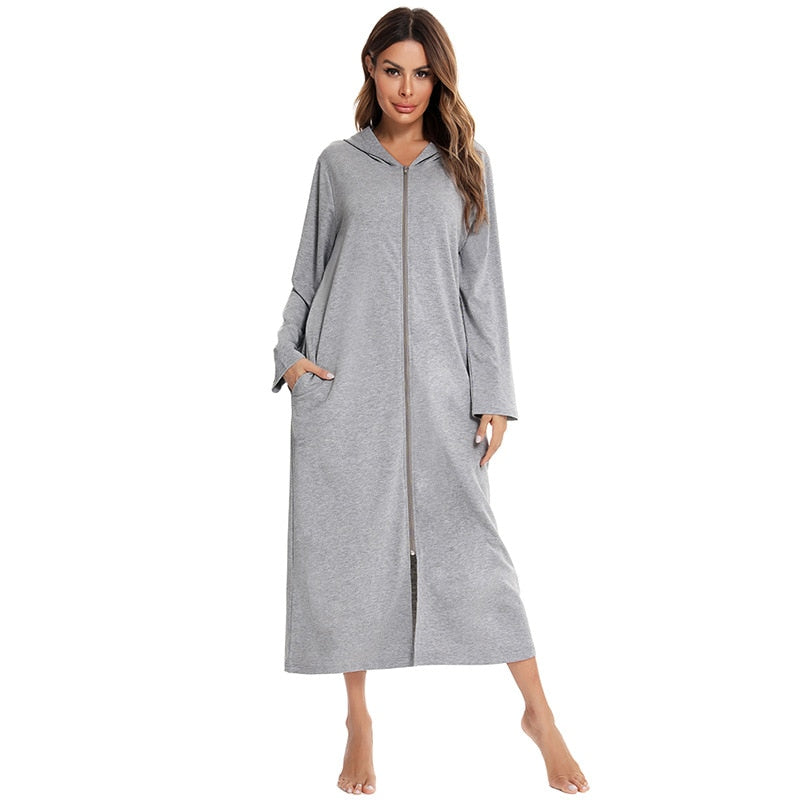 Niki | Zip Front Hooded Robe for Cozy Comfort