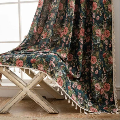 Ditsy Floral Curtain Panel with Tassel Trim