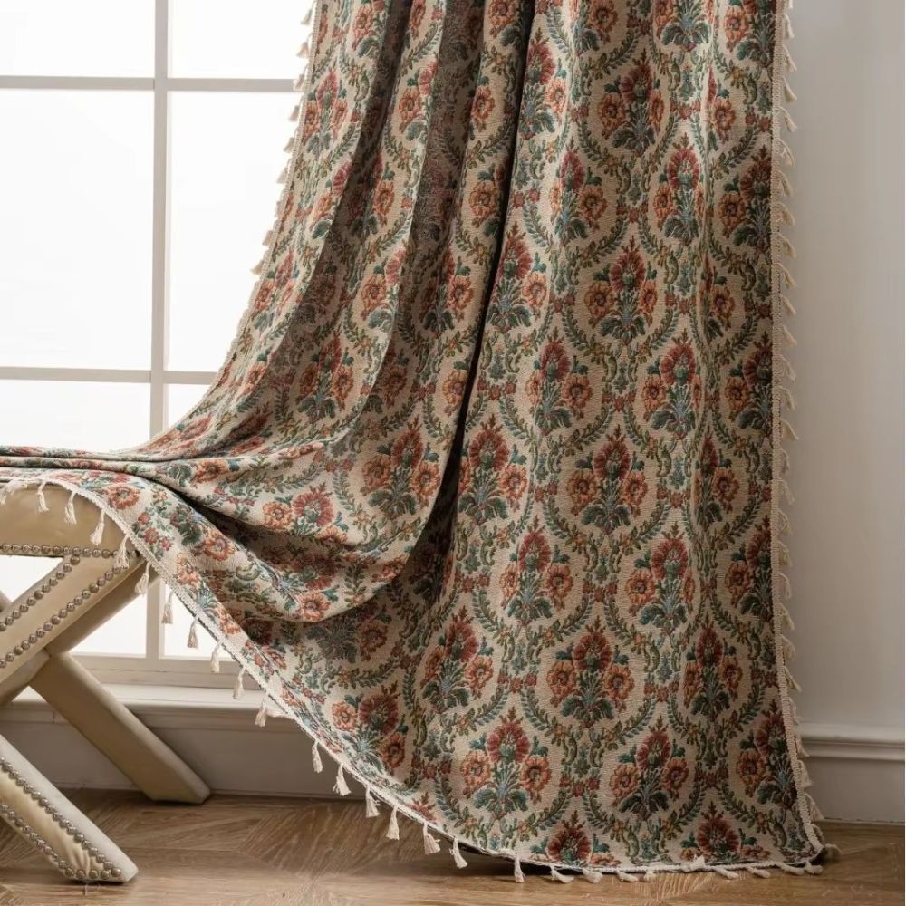 Ditsy Floral Curtain Panel with Tassel Trim