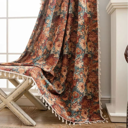 Ditsy Floral Curtain Panel with Tassel Trim