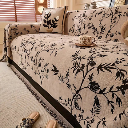 Ormel Elegant Chenille Sofa Throw with Floral Design