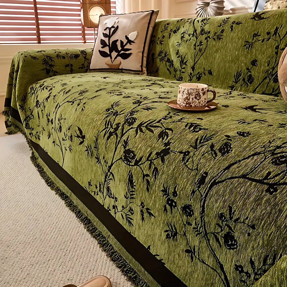 Ormel Elegant Chenille Sofa Throw with Floral Design