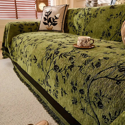 Ormel Elegant Chenille Sofa Throw with Floral Design