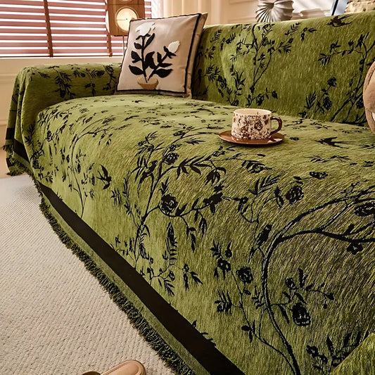 Ormel Elegant Chenille Sofa Throw with Floral Design