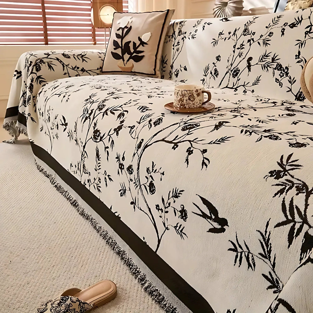 Ormel Elegant Chenille Sofa Throw with Floral Design