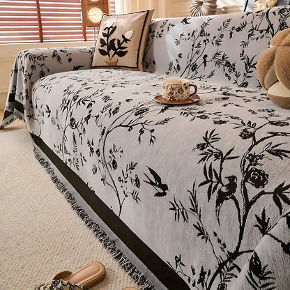 Ormel Elegant Chenille Sofa Throw with Floral Design