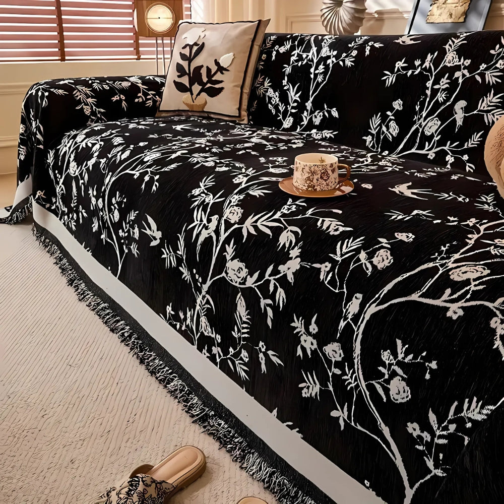 Ormel Elegant Chenille Sofa Throw with Floral Design
