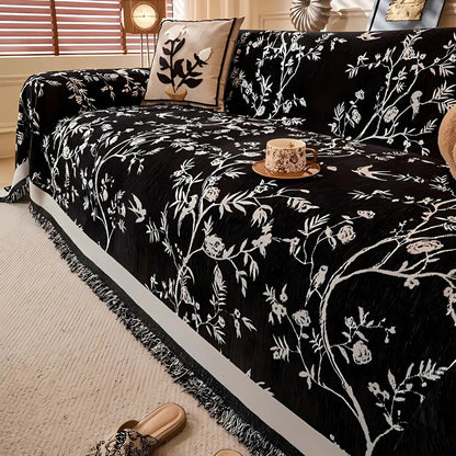 Ormel Elegant Chenille Sofa Throw with Floral Design