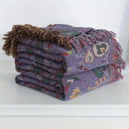 Boho Peacock Tassel Cotton Throw Blanket