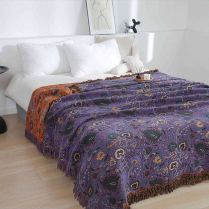 Boho Peacock Tassel Cotton Throw Blanket