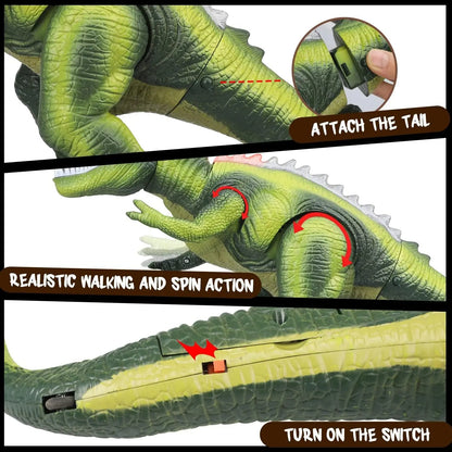 Remote Control T-Rex Dinosaur with LED Light, Walking & Roaring Realistic Dinosaur Toys