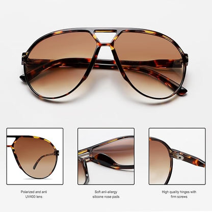 Oversized Square Aviator Sunglasses - Retro Style