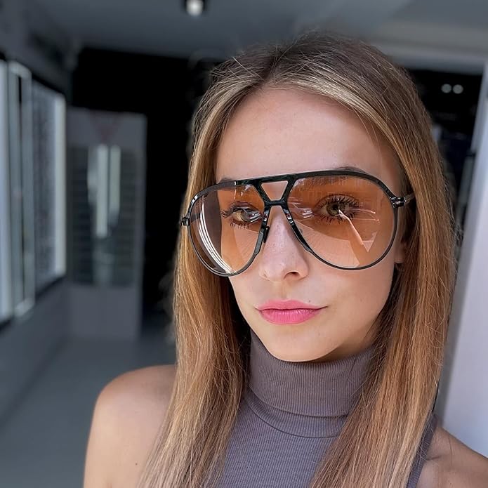 Oversized Square Aviator Sunglasses - Retro Style