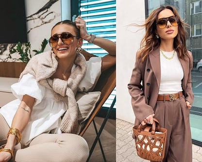 Oversized Square Aviator Sunglasses - Retro Style