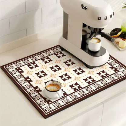 Absorbent Mat with Vintage Tile Design for Kitchen