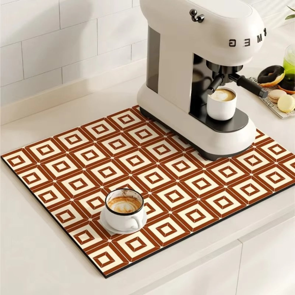 Absorbent Mat with Vintage Tile Design for Kitchen
