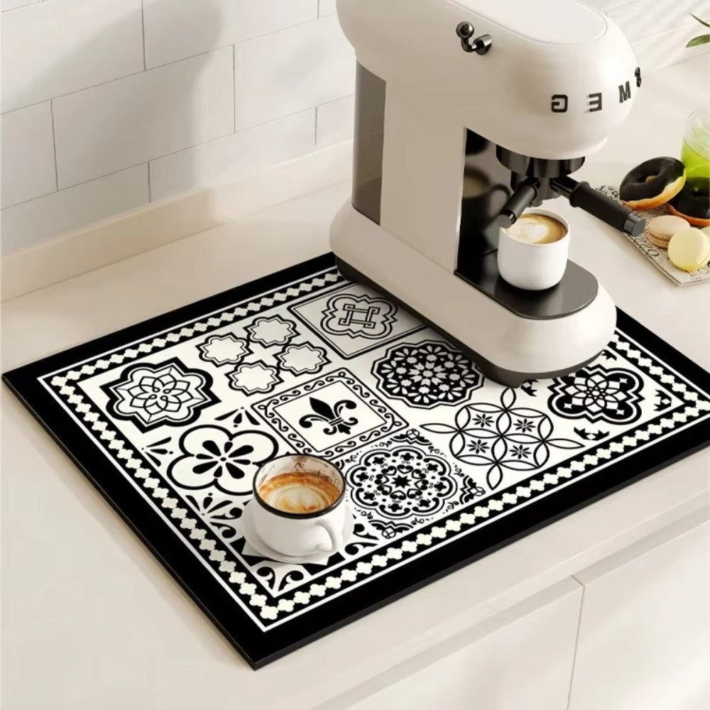 Absorbent Mat with Vintage Tile Design for Kitchen