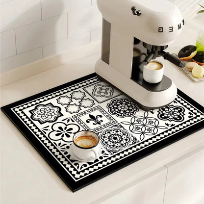 Absorbent Mat with Vintage Tile Design for Kitchen