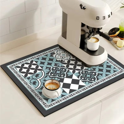 Absorbent Mat with Vintage Tile Design for Kitchen