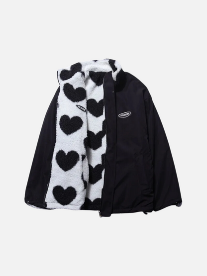 Reversible Heart Pattern Fleece Jacket
