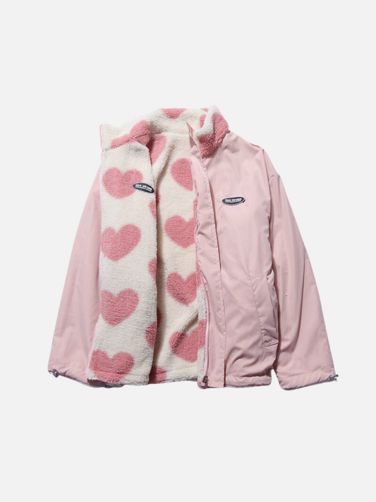 Reversible Heart Pattern Fleece Jacket