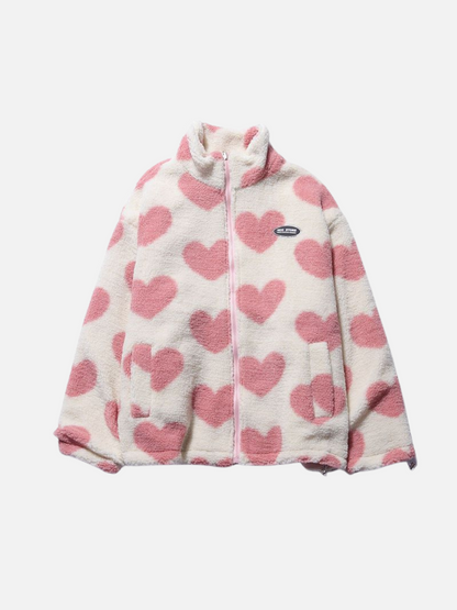 Reversible Heart Pattern Fleece Jacket