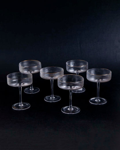 Ribbed Coupe Cocktail Glasses - Set of 6