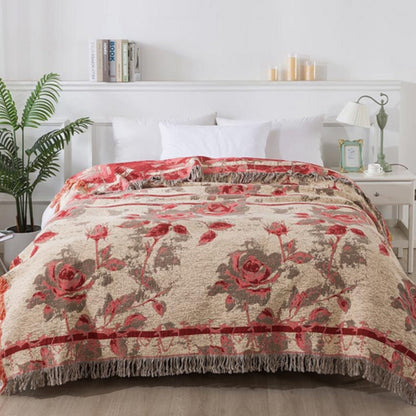 Rosewood Floral Jacquard Cotton Throw Blanket